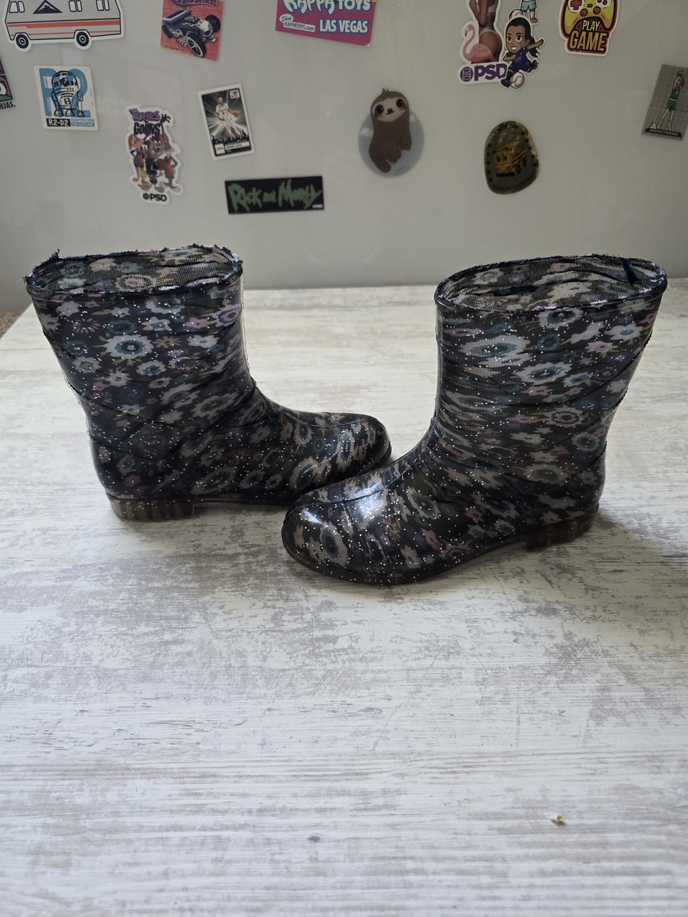 Girls Floral Glitter Rain Boots - Black Multi